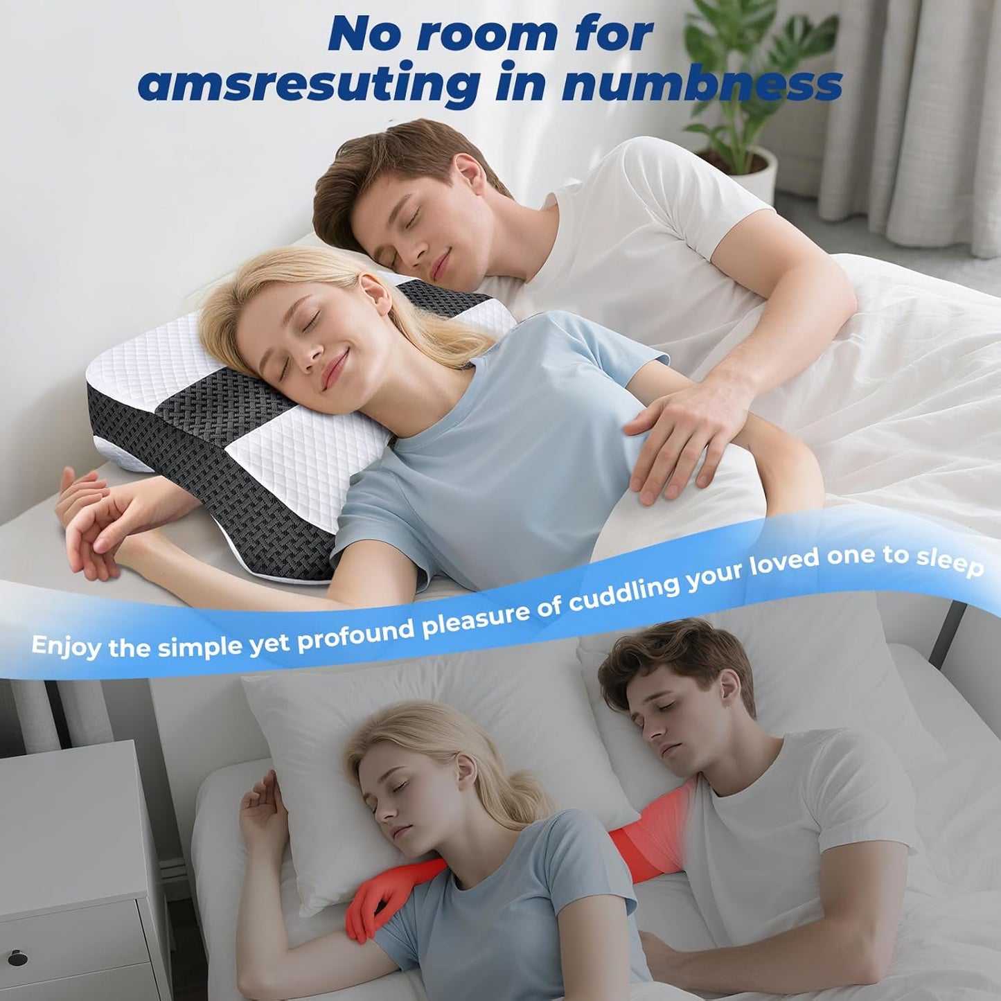 SAHEYER Side Sleeper Pillow with Arm Hole, Memory Foam Shoulder Relief System for Neck Pain, Multi-Angle Armholes Pillow for Many Sleeping Positions, Ergonomic Side Sleeper Support Pillow(White)