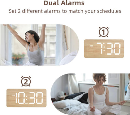 Purilite Select Wooden Digital Alarm Clock with Large LED Display