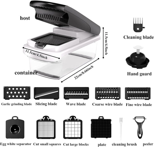 Vegetable Chopper Cutter Slicer Dicer with Container, 15-in-1 Veggie Mandoline Food Slicer for Kitchen, Fruit Onion Salad Potato Chopper Cutter Dicer, Cheese Grater, Kitchen Tools Gadgets - PuriLite