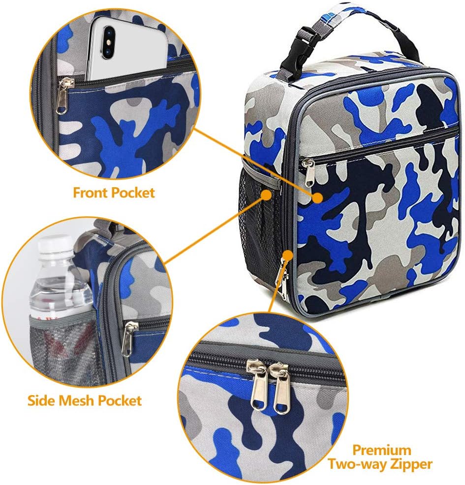 Insulated Lunch Bag, Leakproof Portable Lunch Box for Women Men Boys Girls, Large Capacity Cooler Bag with Handle and Bottle Pocket for Office School Camping Hiking Outdoor Beach Picnic (Black)