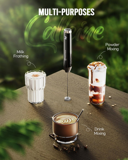 Maestri House Rechargeable Milk Frother, Handheld Electric Foam Maker Waterproof Detachable Stainless Steel Whisk Drink Mixer Foamer for Lattes, Cappuccino, No Stand (Black)，LunaFro NS