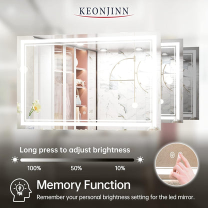 Keonjinn 40 x 24 Inch LED Mirror, Bathroom Mirror with Lights, LED Vanity Mirror, Wall Mounted Anti-Fog Dimmable Lighted Makeup Mirror for Bedroom, IP54 Waterproof (Horizontal/Vertical)