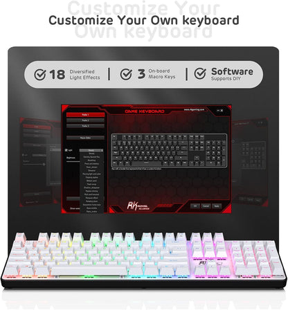 RK ROYAL KLUDGE RK920 Full Size Mechanical Keyboard, Rainbow Backlit Gaming Keyboard, 104 Keys Wired Mechanical Keyboard with Number Pad, Tactile Brown Switch
