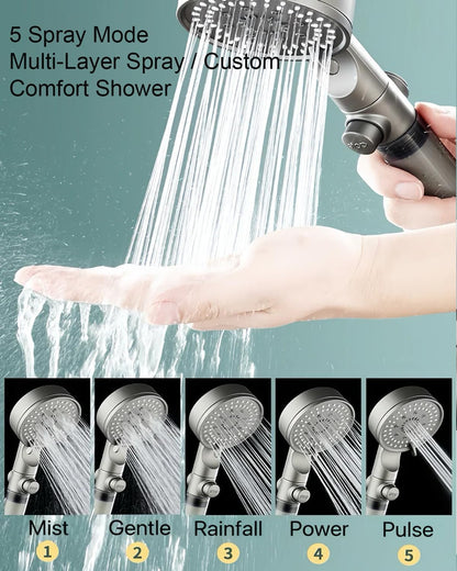 for Hydroboost High Pressure 5-Mode Filtered Shower Head, 2025 Upgraded Hydro Boost Shower Head, Pommeau De Douche Haute Pression, One-Click Water Stop, 1/2'' Connection (1Pcs Black)
