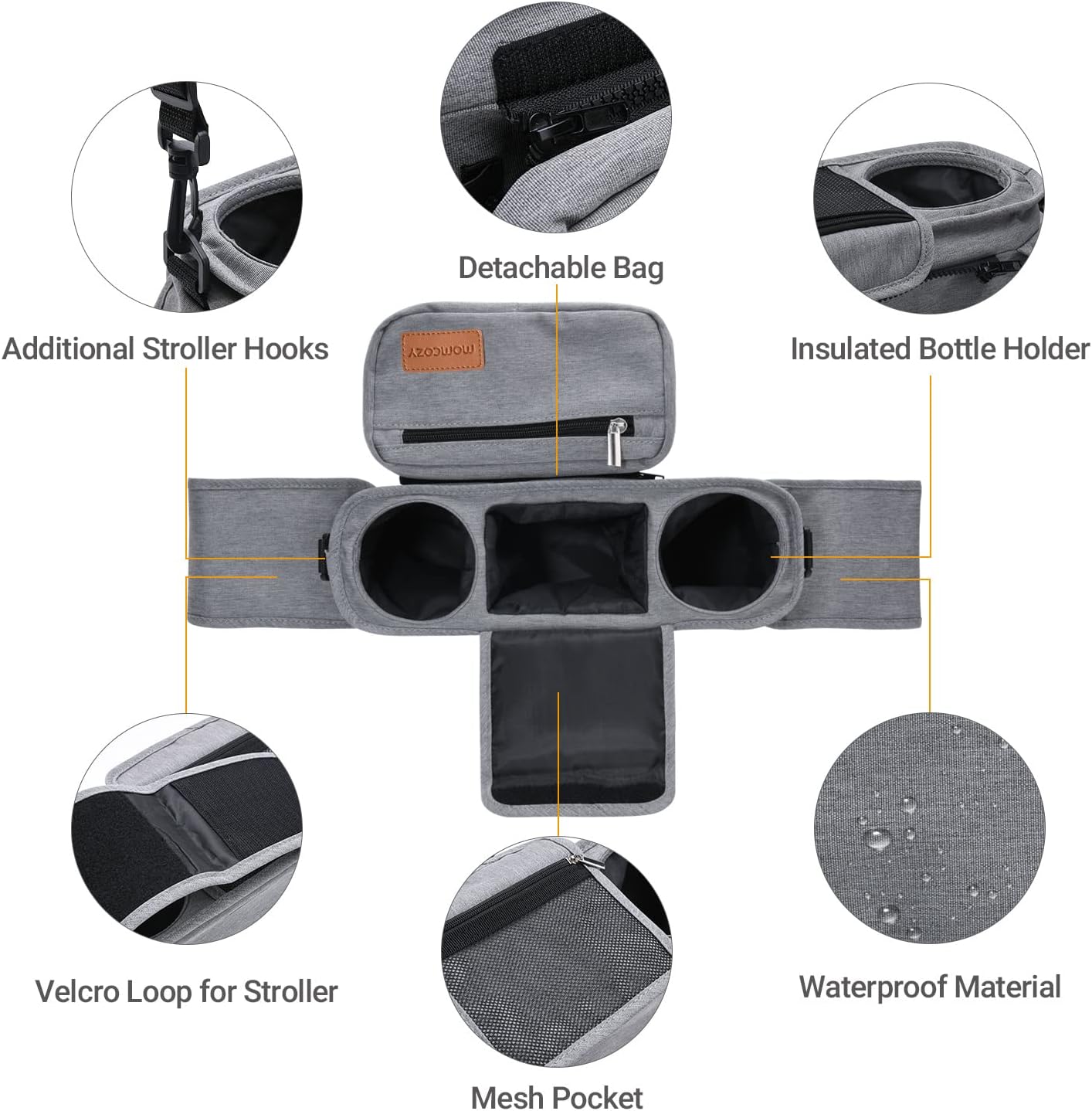 Universal Stroller Organizer with Insulated Cup Holder by Momcozy - Detachable Phone Bag & Shoulder Strap, Fits for Stroller like Uppababy, Baby Jogger, Britax, BOB, Umbrella and Pet Stroller