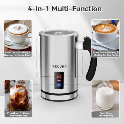 Secura Electric Milk Frother, Automatic Milk Steamer Warm or Cold Foam Maker for Coffee, Cappuccino, Latte, Stainless Steel Milk Warmer with Strix Temperature Controls