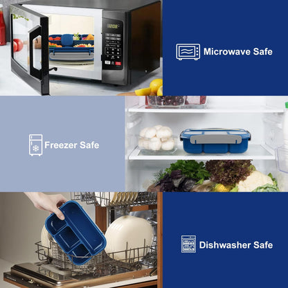 MaMix Bento Lunch Box Adult, Kids, Lunch Containers for Adults/Kids/Students,1300ML-4 Compartment (Blue)