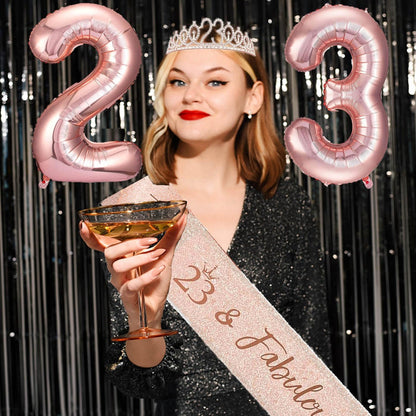 8pcs 40th Birthday Decorations gifts for Women, Including 40th Happy Birthday Cake Topper, Queen Sash with Pearl Pin, Sweet Rhinestone Tiara Crown for Women, Number Candles and Balloons (Rose Gold)