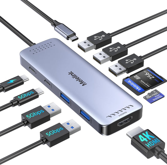 USB C Hub Multiport Adapter for MacBook Pro/Air, 10 in 1 USB Type C Dock Mac Dongle to HDMI Adapter with 4K@60Hz HDMI,SD/TF Card Reader,100W PD, 6 USB Ports for iPad Pro, iMac, Dell, Lenovo, HP