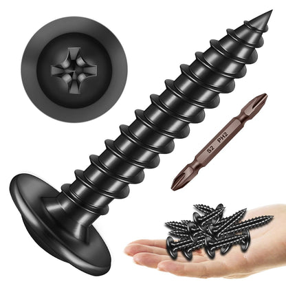 150Pcs #8 × 2" Black Screws for Wood, Phillips Truss Head Wood Screws, Quick Metal Self Tapping, Zinc Plated Steel, Truss Head Screws by Mywish