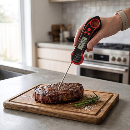 RIZGHWOY Meat Thermometer, Waterproof, Foldable, 500C Heat Tolerant | Magnetic Mount, Waterproof Design, Foldable Probe, Read, 572F Range, For Home Grillers & Bakers