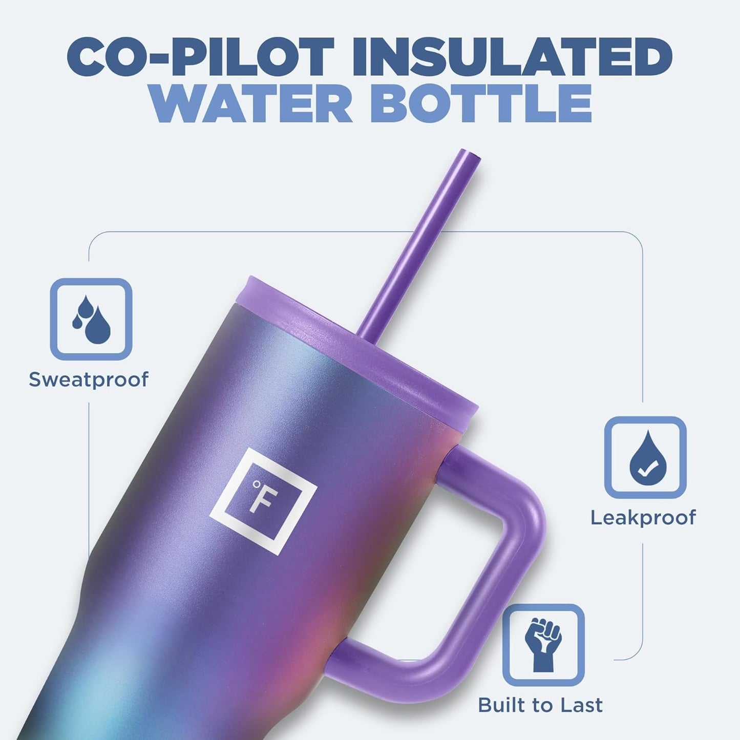 Insulated Tumbler with Straw Lid & Handle - 32oz (2 Lids) - Vacuum Leakproof Double Walled Stainless Steel Travel Mug Cup for Coffee Tea Water Hold Cold Iced Drinks - Fits Car Cup Holder