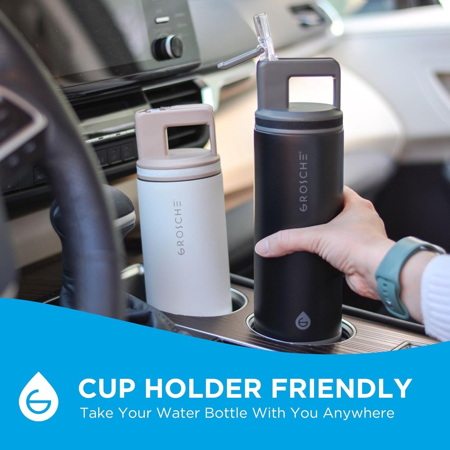 GROSCHE Alpine Flip 'N Sip 16oz Insulated Water Bottle - Stainless Steel, Leakproof Flask with Straw - Perfect for Gym, Travel, Sports & Outdoor Use, Canadian Brand! - 16 fl. oz, Scuba Blue