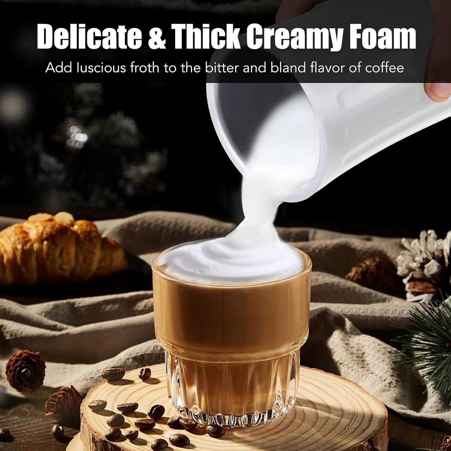 Milk Frother, Ovetedot 4-in-1 Milk Steamer and Frother Upgraded, Automatic Hot and Cold Foam Maker and Milk Frother Electric, Coffee Frother for Latte, Cappuccino, Macchiato(White)
