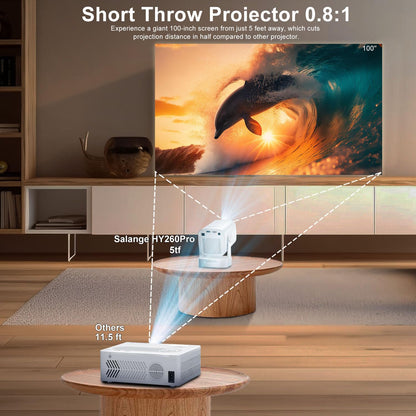 [ Auto Focus/Keystone ] Smart Projector with WiFi and Bluetooth 5.4, SALANGE 1080P Native Projectors 4K, Short Throw Projector w Built in Apps, Android 11, Mini Portable Proyector HY260pro