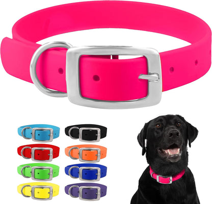 Regal Dog Products Large Pink Waterproof Dog Collar with Heavy Duty Double Buckle & D Ring | Vinyl Coated, Custom Fit, Adjustable Biothane Dog Collar | Chew Resistant Waterproof Collar for Dogs