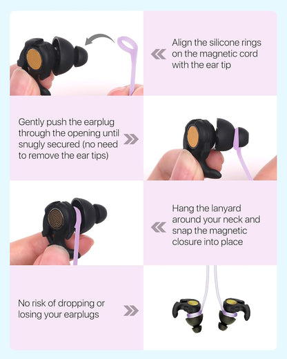 Earplugs Lanyard 2PCS, Magnetic Tug-Resistant Safety Connector Cord Keep Ear Plugs Secure Handy, Anti-Loss Silicone Strap Works with Any Earplugs, Earphones, Earbuds with Removable Tips
