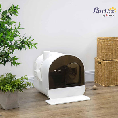 PawHut Large Cat Litter Box with Lid, Enclosed Kitty Litter Box with Slide-Out Tray, Scoop, Filter, Green