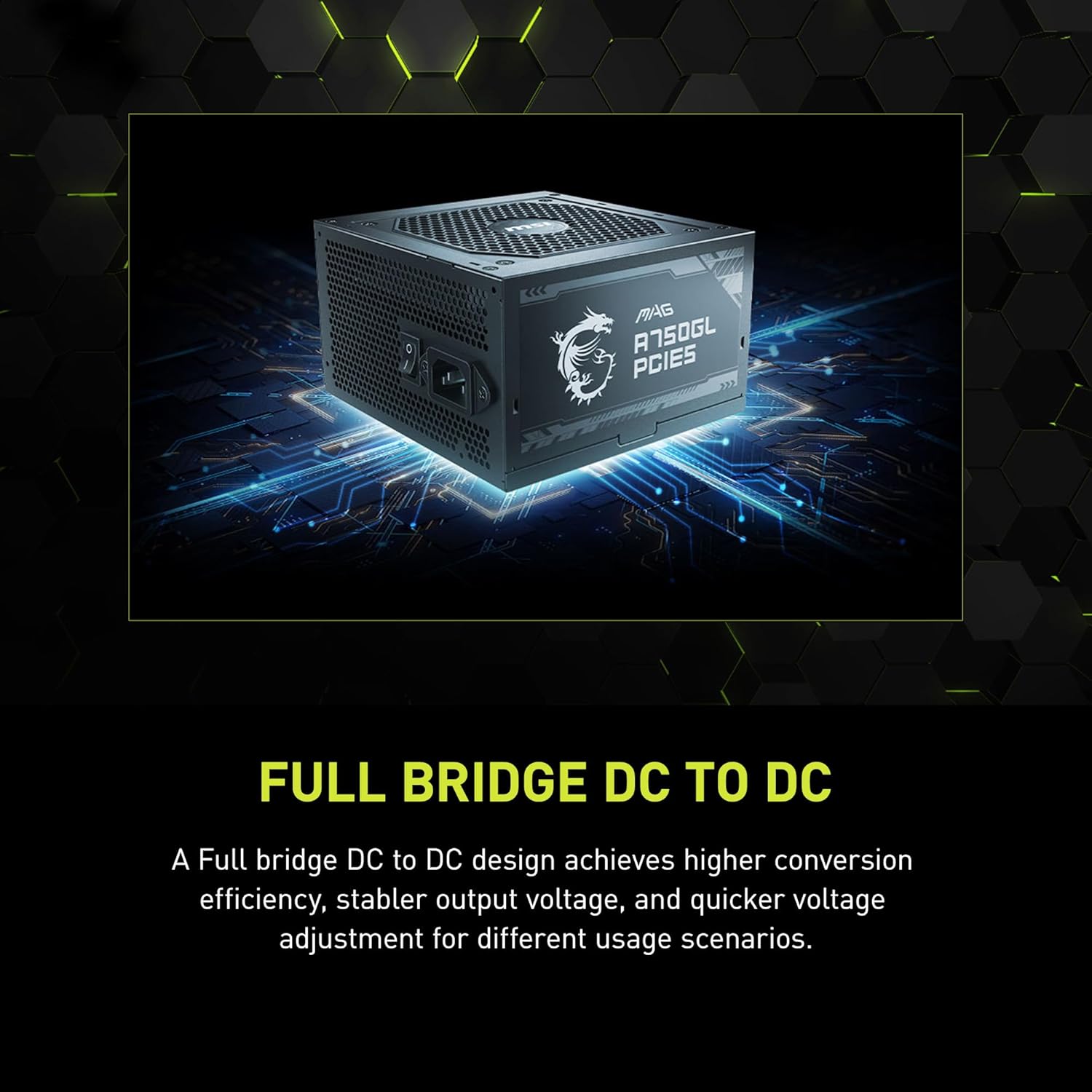 MSI MAG A750GL PCIE 5 Gaming Power Supply - Full Modular - 80 Plus Gold Certified 750W - Compact Size - ATX PSU - PuriLite