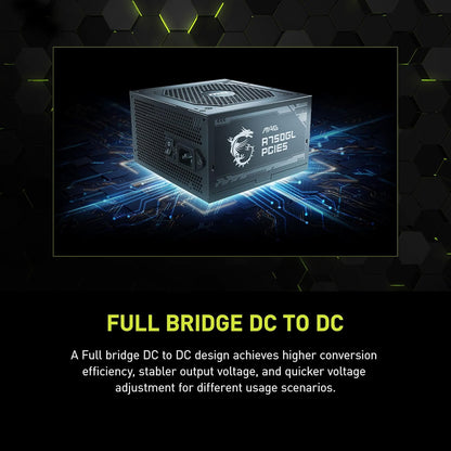 MSI MAG A750GL PCIE 5 Gaming Power Supply - Full Modular - 80 Plus Gold Certified 750W - Compact Size - ATX PSU - PuriLite