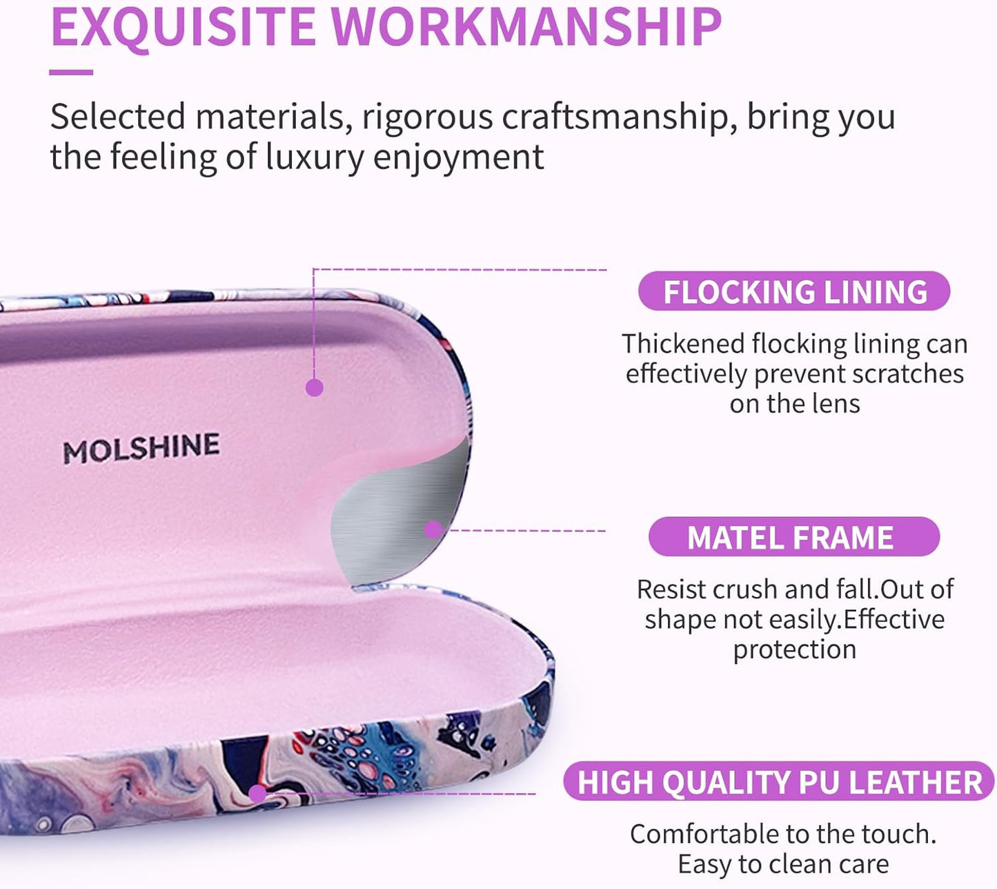 molshine Hard Shell Leather Sunglasses Case,Classic Large Glasses Case for Women Men,Sunglass Eyeglasses