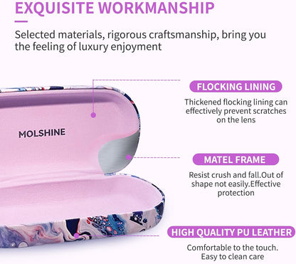 molshine Hard Shell Leather Sunglasses Case,Classic Large Glasses Case for Women Men,Sunglass Eyeglasses