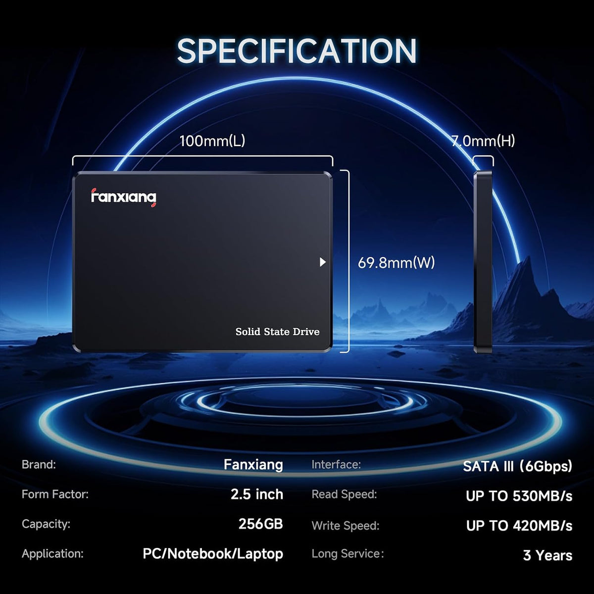 fanxiang S101Q SSD 256GB 2.5'' SATA III 6Gb/s, Internal Solid State Drive Up to 530MB/s SLC Cache for Laptop and PC Desktop 7mm(0.28)