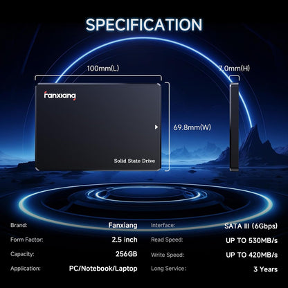 fanxiang S101Q SSD 256GB 2.5'' SATA III 6Gb/s, Internal Solid State Drive Up to 530MB/s SLC Cache for Laptop and PC Desktop 7mm(0.28)