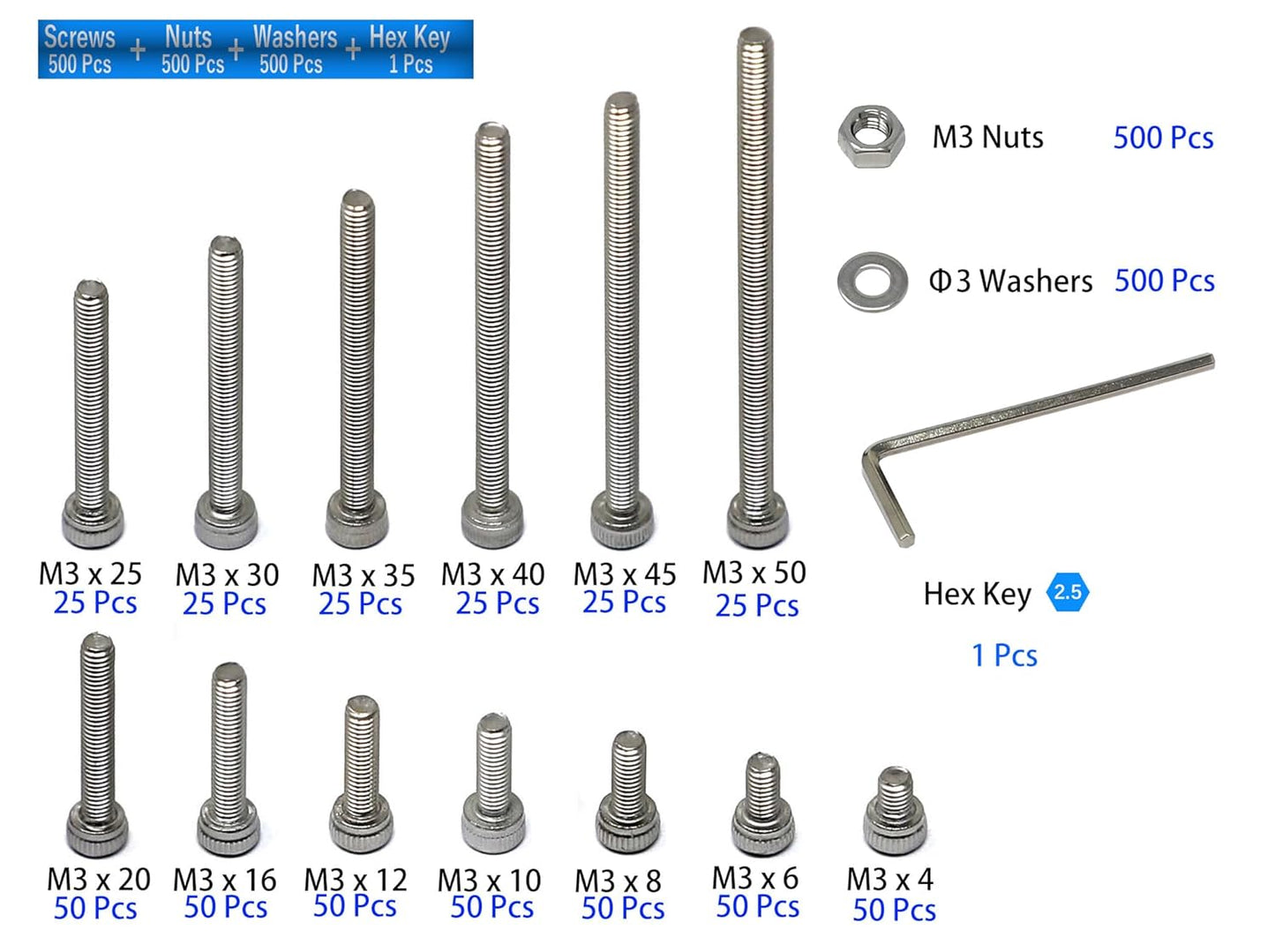 iexcell 25 Pcs M6 x 20mm Thread Pitch 1 mm Stainless Steel 304 Hex Socket Head Cap Screws Bolts Kit