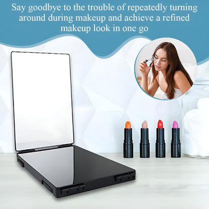 Retractable 3-Sided Makeup Mirror, 360° Vanity Mirror Foldable for Bathroom, Bedroom and Dorm, Hanging & Standing Dual-Use Travel Mirror (Black Frame)