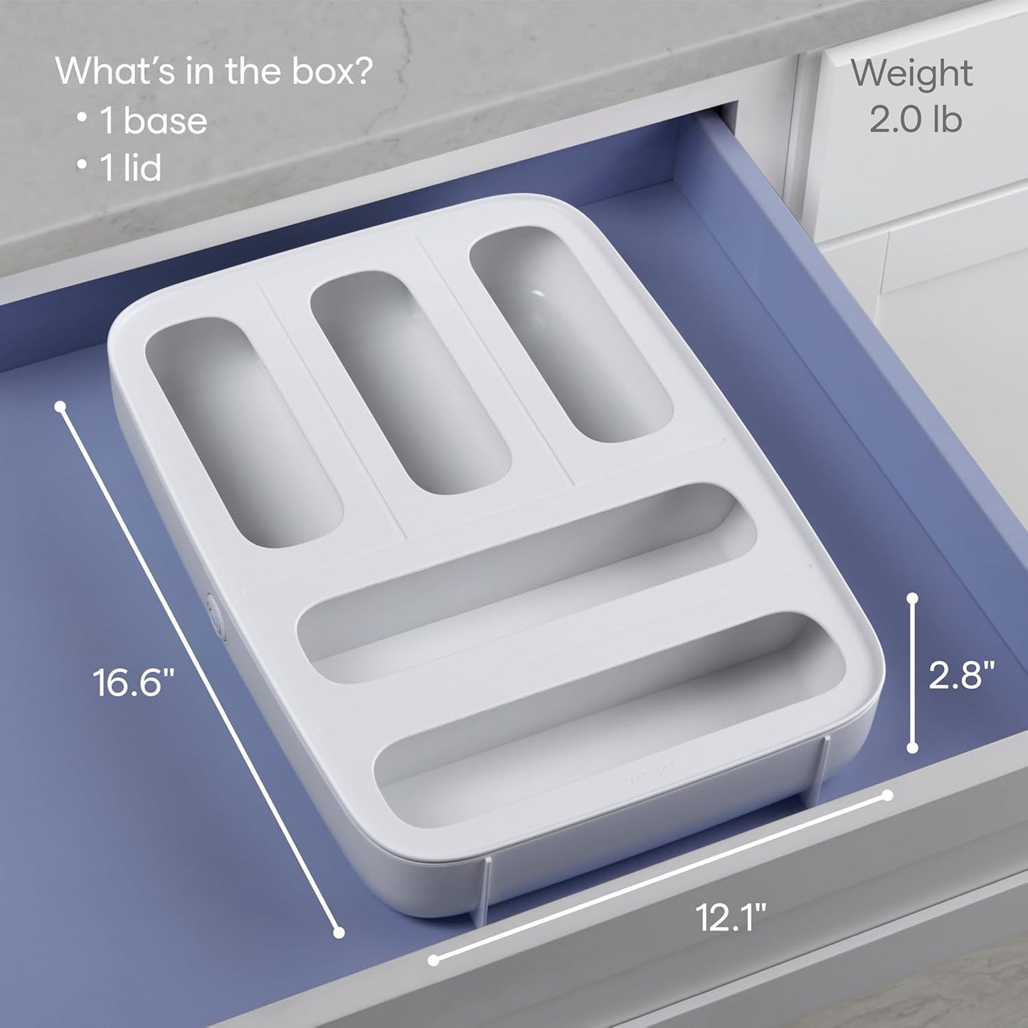 YouCopia StoraBag Drawer Food Bags Dispenser, 3-Slot, Plastic Sandwich Bag Organizer for Kitchen Storage