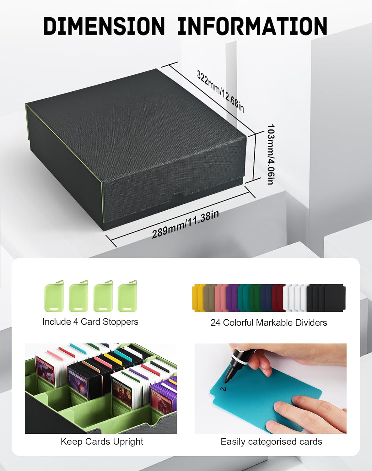 ZLCA Card Storage Box for MTG PTCG, Commander Deck Box Holds 3000+ Cards, Card Storage Case with 4 Stoppers, Card Organizer for TCG Sport Cards (Black)