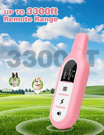 Peture Shock Collar with Remote -Long Range Control Training Collar for Dogs Rechargeable IPX7 Waterproof Dog Training Collar for Large Medium Small Dogs 3 Chanal (Pink)
