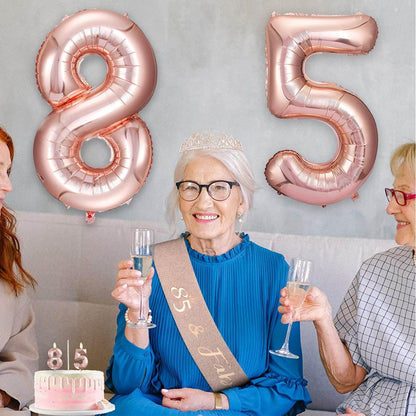 8pcs 40th Birthday Decorations gifts for Women, Including 40th Happy Birthday Cake Topper, Queen Sash with Pearl Pin, Sweet Rhinestone Tiara Crown for Women, Number Candles and Balloons (Rose Gold)
