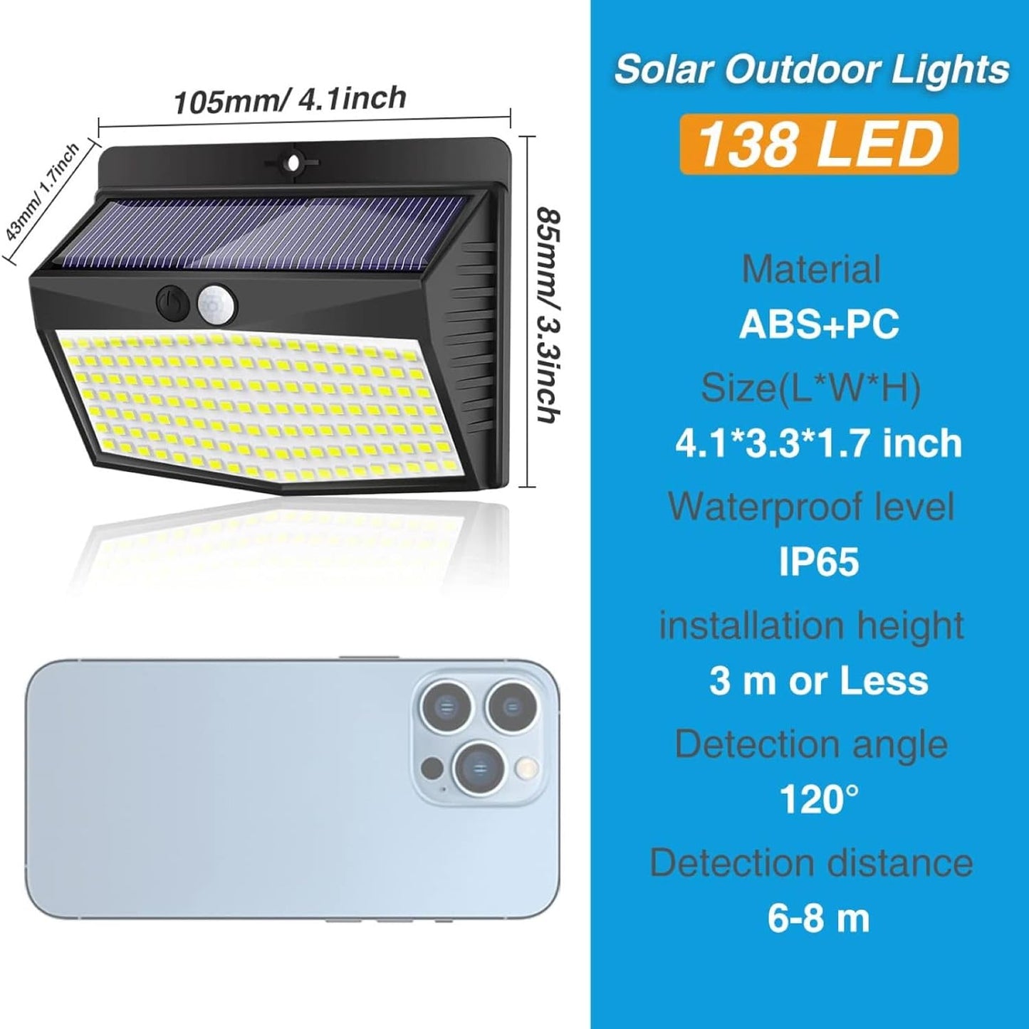 Solar Lights Outdoor, [ 8 Pack/138LED ] Solar Motion Sensor Light Outdoor with 3 Lighting Modes Wireless Waterproof Solar Wall Lights Solar Security Lights for Fence Yard Garden Deck Garage