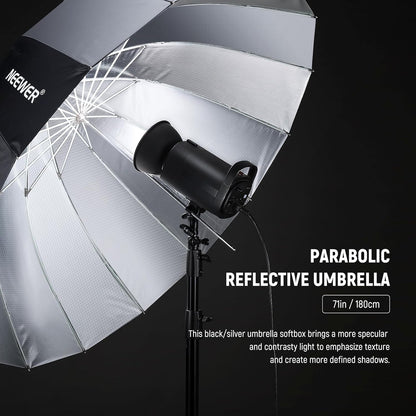 NEEWER 71"/180cm Parabolic Reflective Umbrella Photography with White Inner, Soft Lighting with Diffuser Cover, Bag, Quick Fold for Camera Photo Studio Video Light Shooting Monolight Flash, NS4U