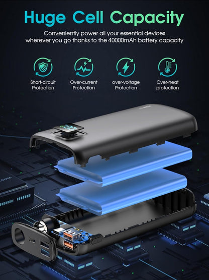 Portable Charger with Built in Cable Power Bank 40000mAh PD 30W Fast Charger Battery Pack Built-in Type-C/iOS Cable and Flashlight Compatible with iPhone Samsung Google iPad etc