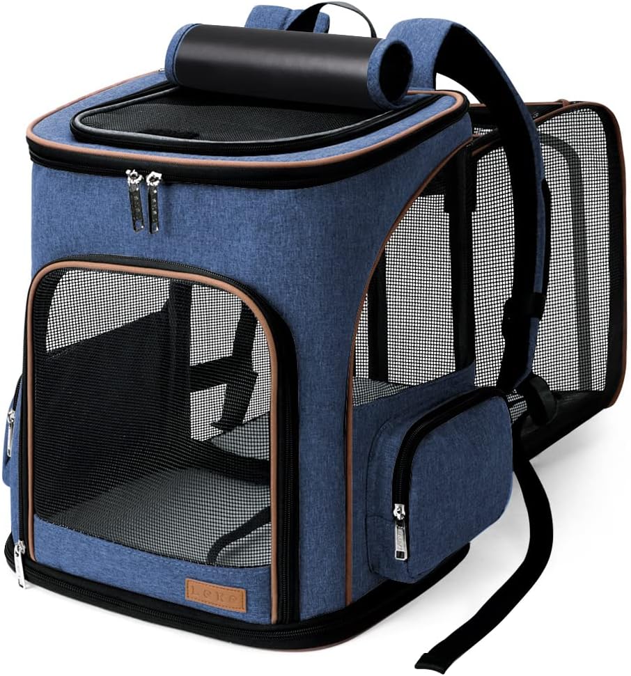 Lekesky Cat Backpack Expandable Dog Carrier Backpack Airline Approved Pet Backpack Carrier for Cats, Small Dogs, Puppies Under 13 Lbs, Grey