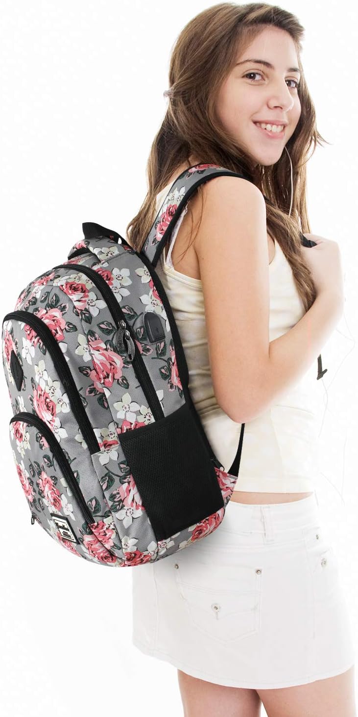 Backpack for Teen Girls,Boys School Backpack for Women with USB,College Backpack,Big Flower