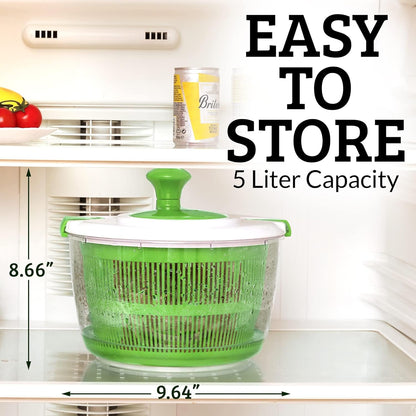 Zulay Kitchen Salad Spinner Large 5L Capacity - Manual Lettuce Spinner with Secure Lid Lock & Rotary Handle - Easy to Use Salad Spinners with Bowl, Colander & Built-in Draining System (Green)