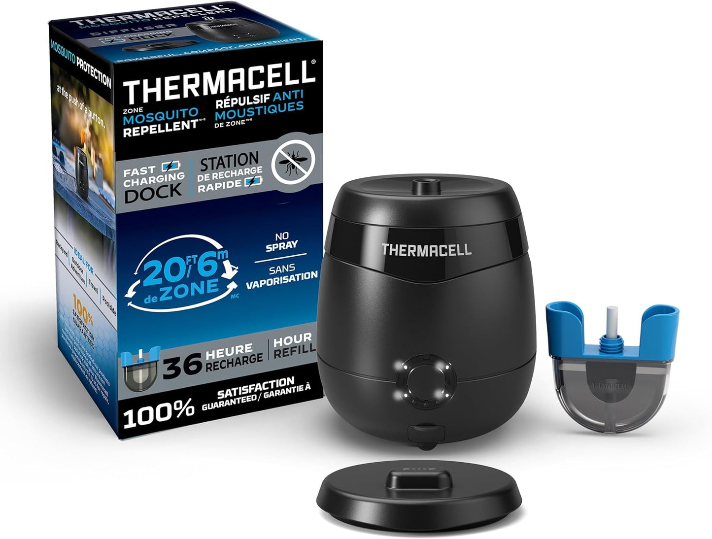 Thermacell Patio Shield Mosquito Repellent E-Series E65X Rechargeable Repeller; 20’ Mosquito Protection Zone; Includes 36-Hour Repellent Refill; No Spray, Flame or Scent; Docking Station