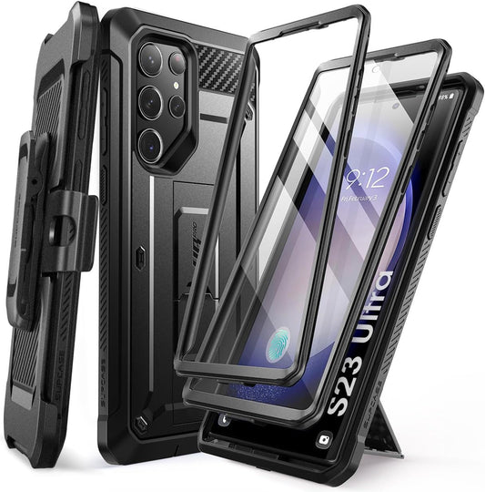 SUPCASE Unicorn Beetle Pro Case for Samsung Galaxy S23 Ultra 5G (2023), [Extra Front Frame] Full-Body Dual Layer Rugged Belt-Clip & Kickstand Case with Built-in Screen Protector (Black)