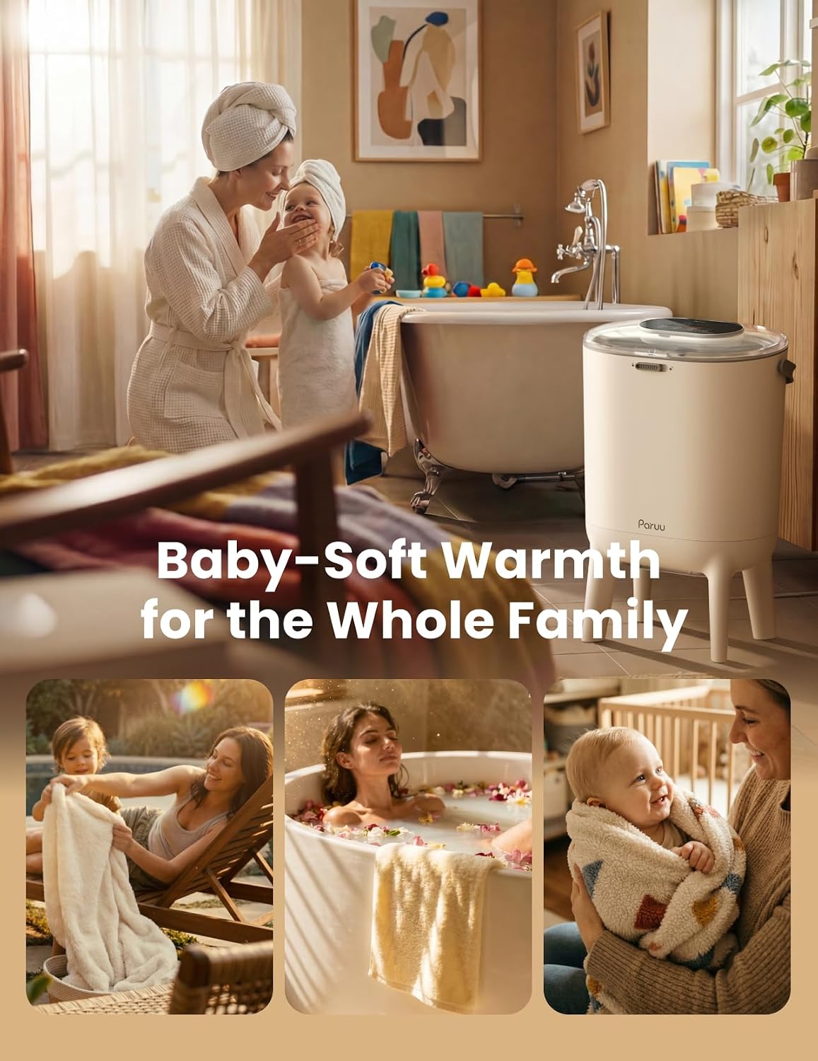 Paruu Towel Warmer for Bathroom, 2-in-1 Heating & Drying with Baby Care Mode, LED Display, Dual Child Lock, Auto Shut Off, Fits Up to 2 Oversized Towels, Bathrobes, Blankets, Baby Clothes and Bibs