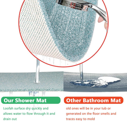 Square Shower Mat, Non Slip Bath Mat, Loofah Shower Stall Mats for Walk-in Shower, 32 x 32 Inches Shower Floor Mat with Drain, Bath Mats for Showers Bathroom, Tub, Seniors
