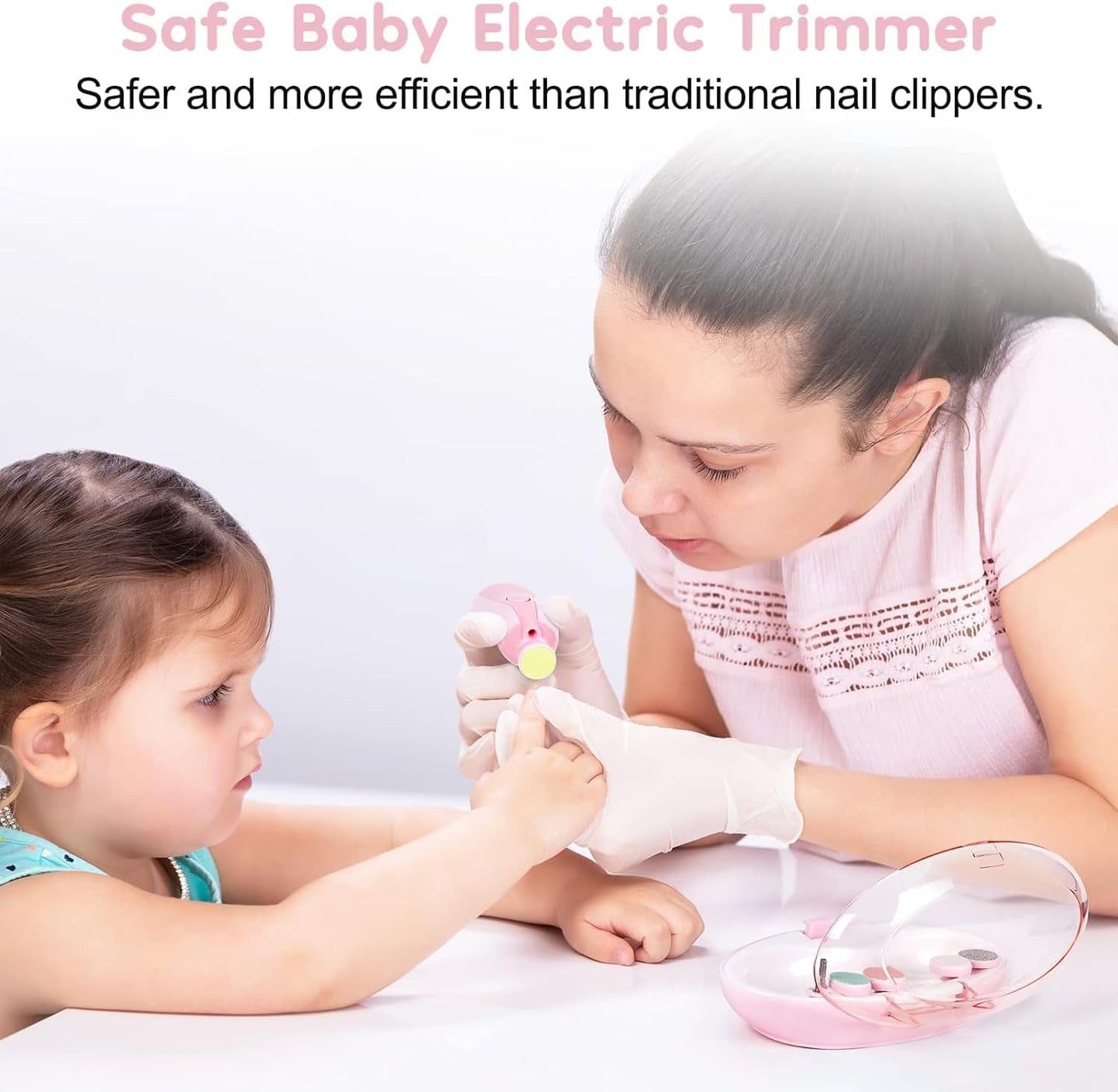Baby Nail Clippers 20 in 1 | Safe Electric Baby Nail Trimmer, Baby Nail File Kit, Additional Replacement Heads, Newborn Toddler Toes and Fingernails, Trim and Polish (Pink)
