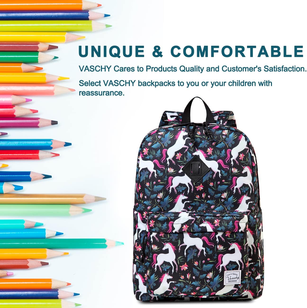 School Backpack for Kids, VASCHY Lightweight Water Resistant Casual Schoolbag Daypack for Men Women Teen Boys Girl Bookbag