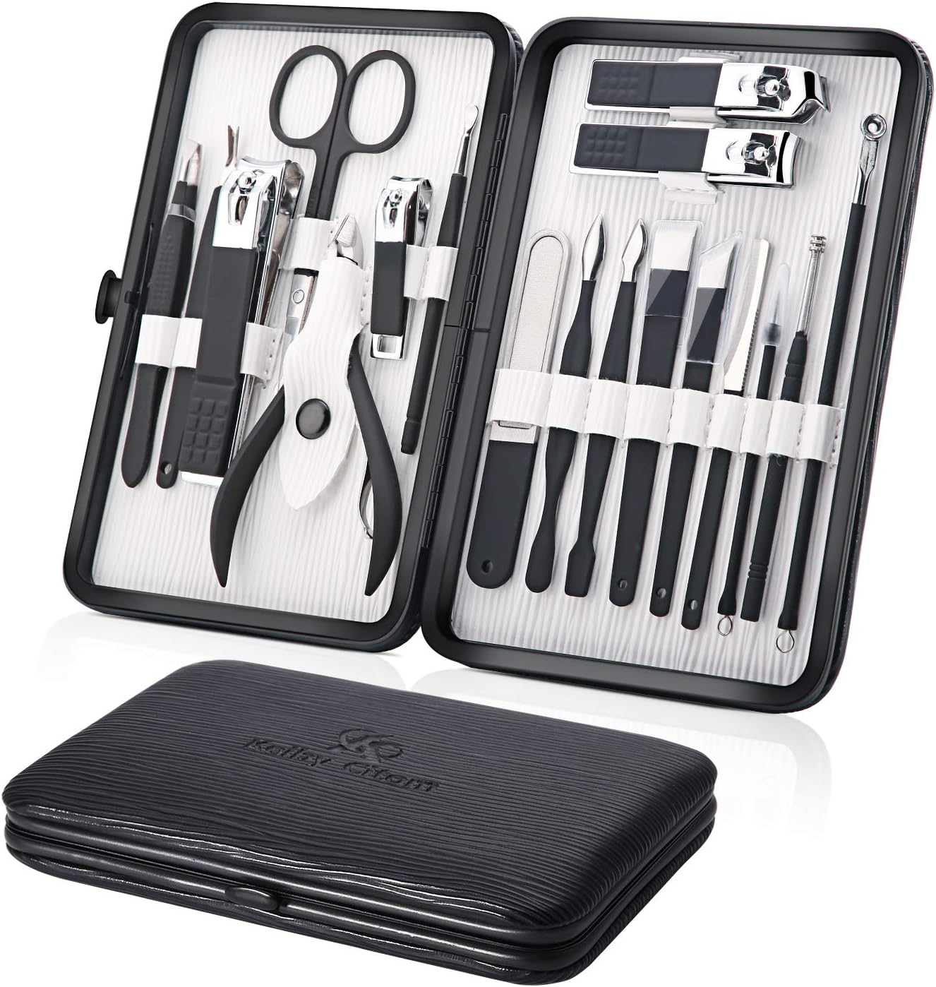 Keiby Citom Professional Stainless Steel Nail Clipper Travel & Grooming Kit Nail Tools Manicure & Pedicure Set of 18pcs with Luxurious Case (Black)