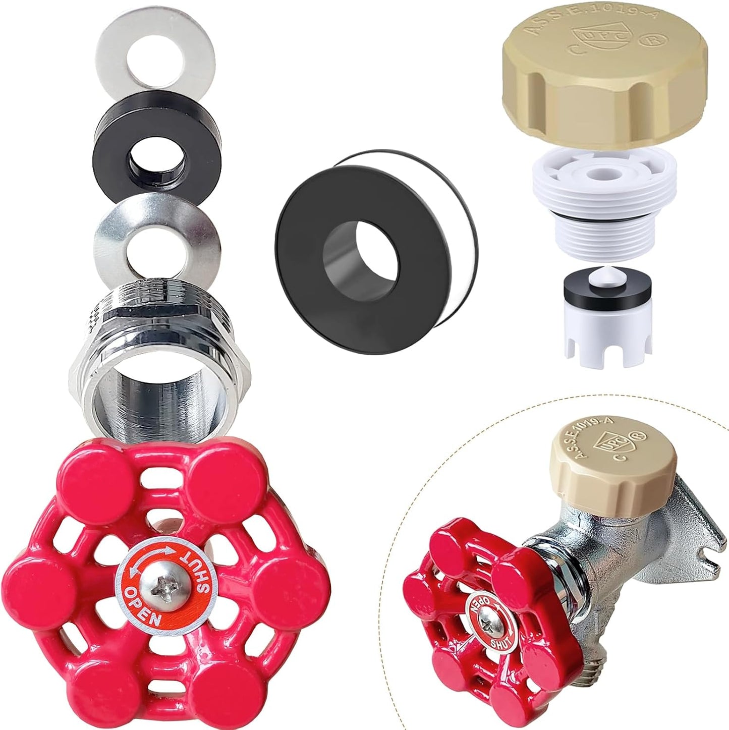 Outdoor ASSE 1019-A Vacuum Breaker Replacement Kit, Outside Faucet Repair Kit, Anti-Siphon Frost-Free Hose Bib Sillcock Valve Faucet Fitting Repair Kit for VACVBKX1B (1 Pack Vacuum Breaker Repair Kit)