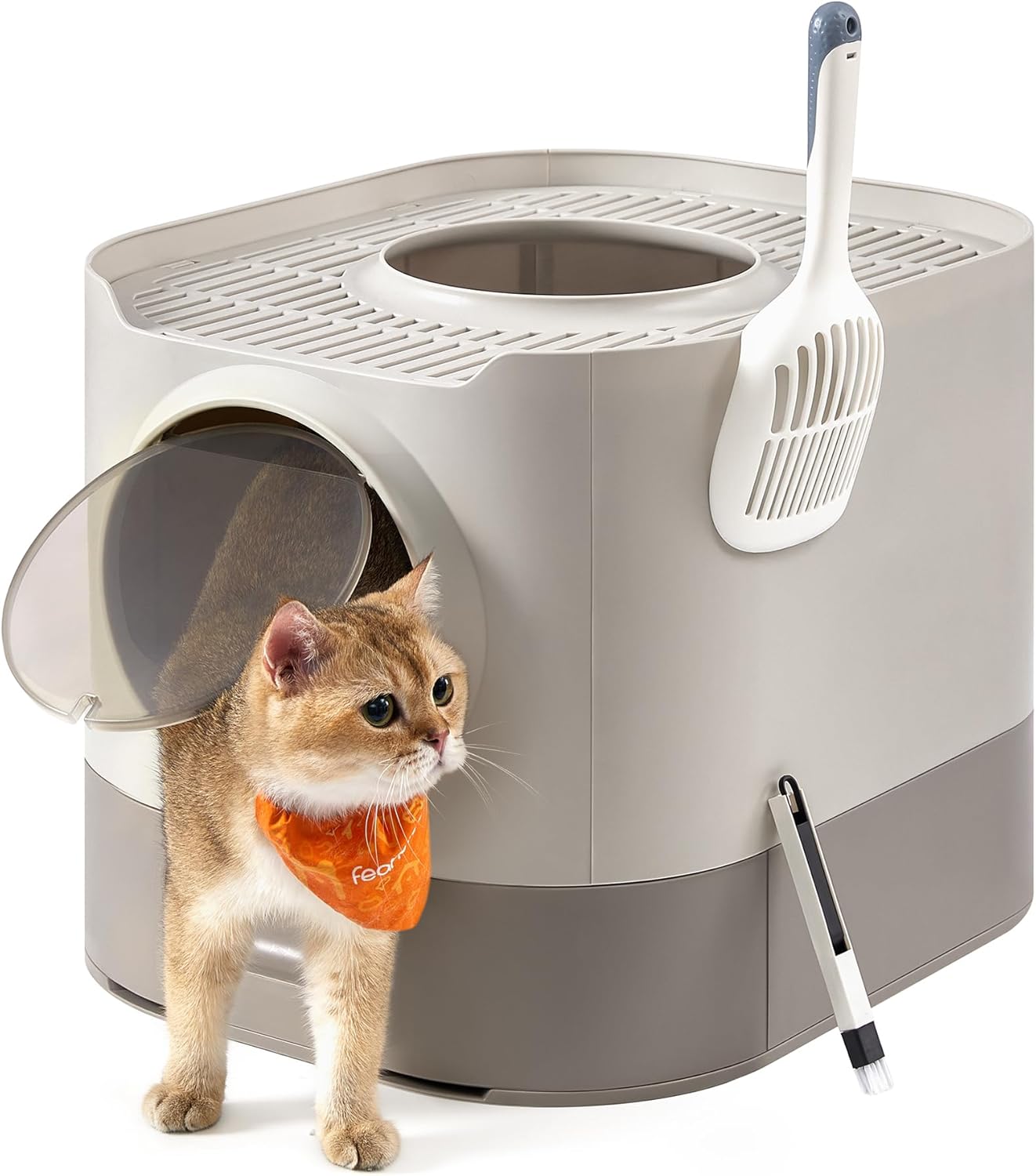 Feandrea Cat Litter Box with Lid, XL Enclosed Litter Box with Slide-Out Tray, Scoop, Brush, for Large Cat, Anti-Tracking, Anti-Leaking, Dove Gray and Slat Gray UPPT002B01