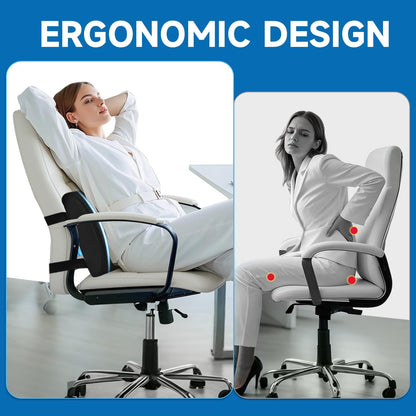 Lumbar Support Pillow for Office Chair Car Memory Foam Back Cushion Back Pain Relief Improve Posture Large Back Pillow for Computer, Gaming Chair, Recliner with Mesh Cover Double Adjustable Straps